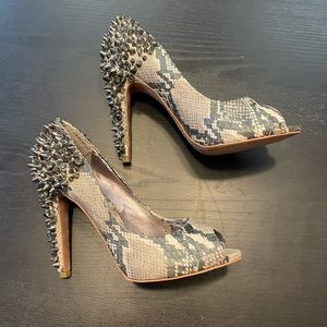 Sam Edelman heels. Spiked, snake skin print, leather uppers.  Size 9. Great cond